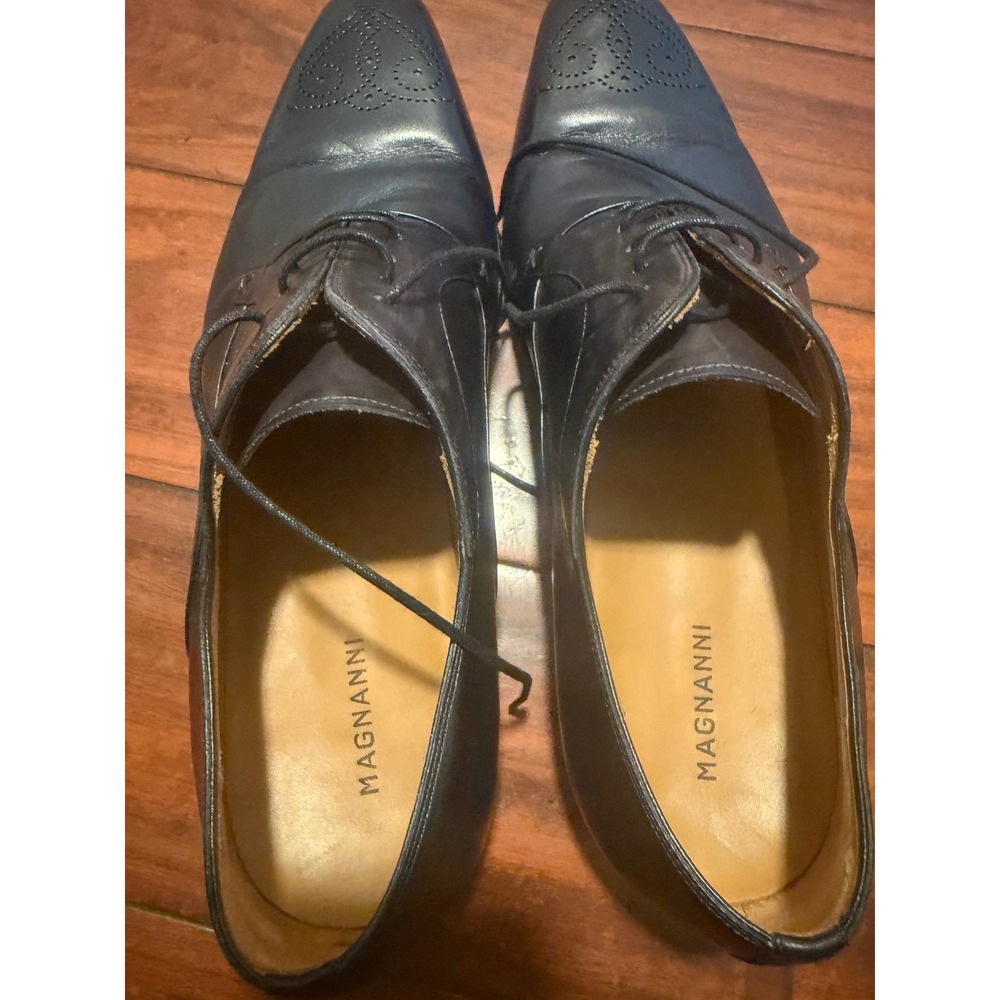 Magnanni Mens Navy Blue Leather Medallion Toe Derby Dress Shoes Size 11 M - Picture 16 of 16